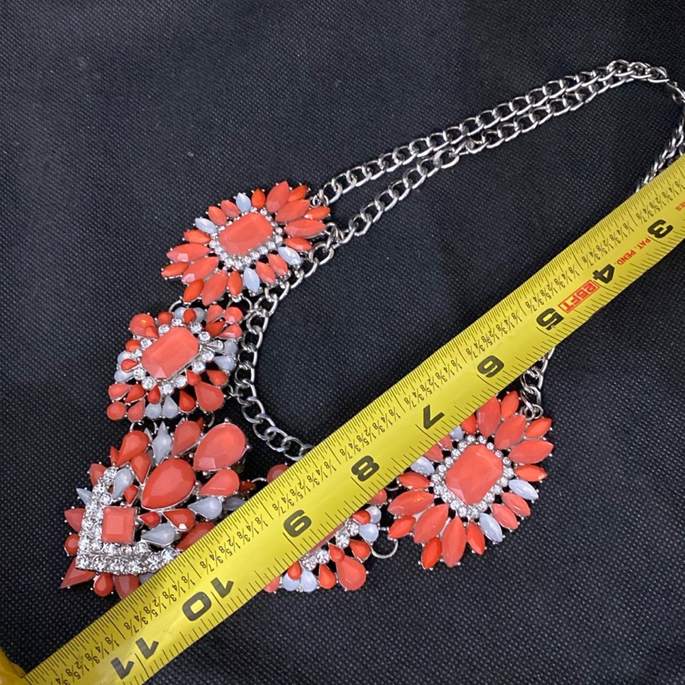 Vintage Costume jewelry Tangerine with rhinestones necklace/choker - Picture 6 of 7